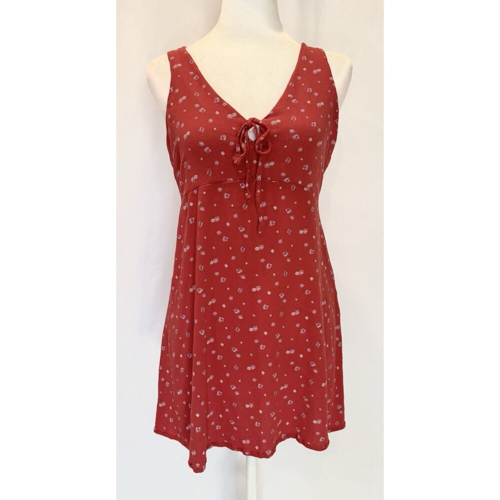 American Eagle Womens M Red Floral Mini Dress Crisscross Back Lace Up Sleeveless